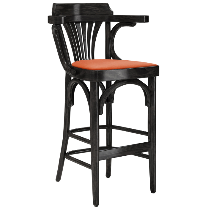 Chausey | Bugholz Barhocker | Holz / Samt | Schwarz / Orange | Bugholz