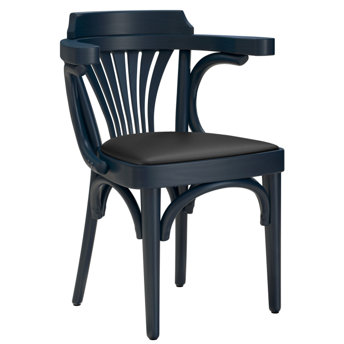 Chausey | Fauteuil en bois courbé | Bois / Cuir | Bleu foncé | Bugholz