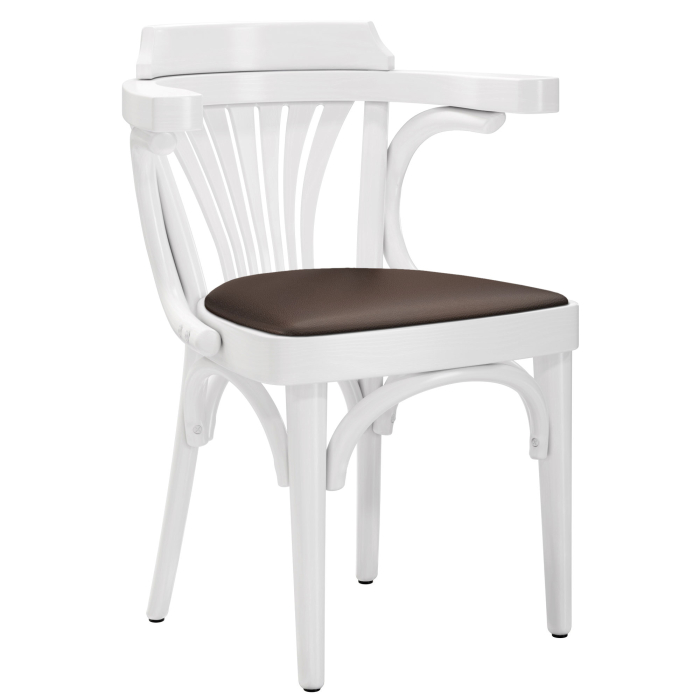 Chausey | Fauteuil en hêtre bent | Bois / Cuir | Blanc / Brun | Bugholz