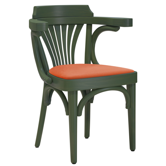 Chausey | Fauteuil en bois coupé | Bois / Velours | Vert olive / Orange | Bois coupé