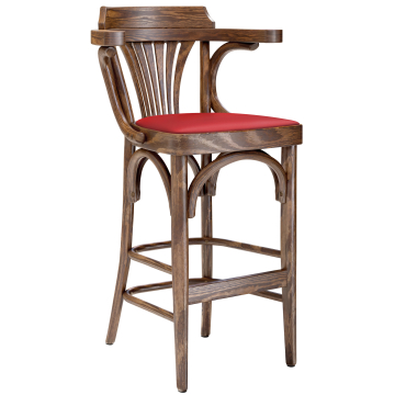 Chausey | Bugholz Barhocker | Holz / Leder | Vintage Old Patina / Rot | Bugholz