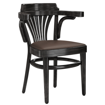 CHAUSEY | Chaise en bois courbé | Bois / Cuir Brun | Noir | Bois courbé