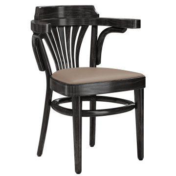 CHAUSEY | Chaise en bois courbé | Bois / Cuir Taupe | Noir | Bois courbé