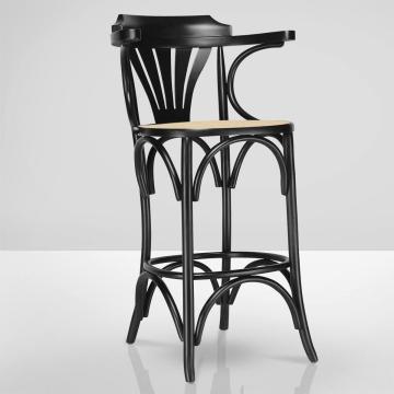 CHAUSEY | Bugholz Barhocker | Schwarz | Bugholz | Geflecht Naturell
