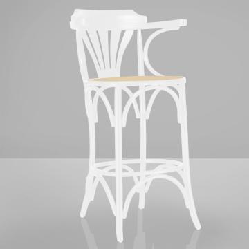 CHAUSEY | Bugholz Barhocker | Weiß | Bugholz | Geflecht Naturell
