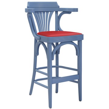 Chausey | Bugholz Barhocker | Holz / Leder | Blau / Rot | Bugholz
