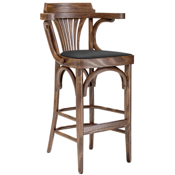 Chausey | Bugholz Barhocker | Holz / Samt | Vintage Old Patina / Schwarz | Bugholz
