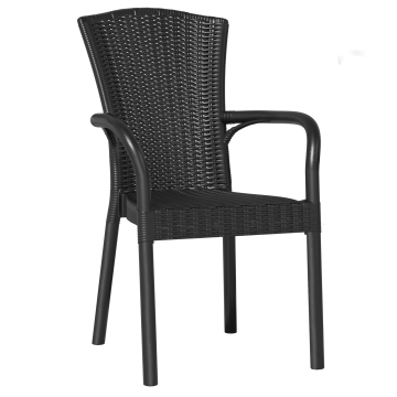 CINJA | Kunststoffstuhl Rattan | Schwarz | Kunststoff | Stapelbar