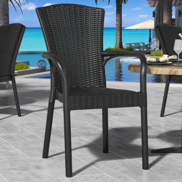 CINJA | Rotan Plastic Stoel | Zwart | Plastic | Stapelbaar