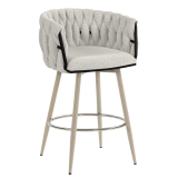 MARIS | Hotel Barhocker | Teddystoff | Creme | Gestell: Weiß | Drehfunktion