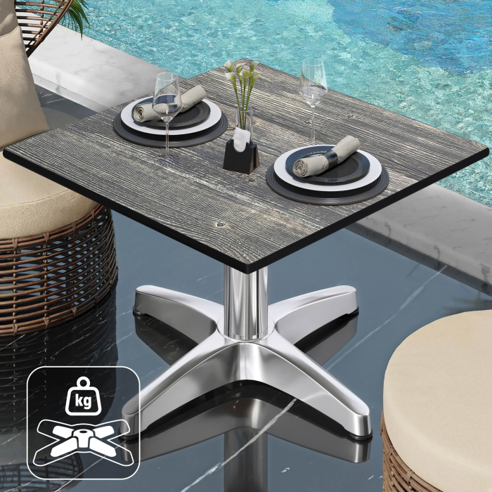 CPBL | Compact Loungetisch | B:T:H 70 x 70 x 42 cm | Rustikal Kiefer / Aluminium | Zusatzgewicht