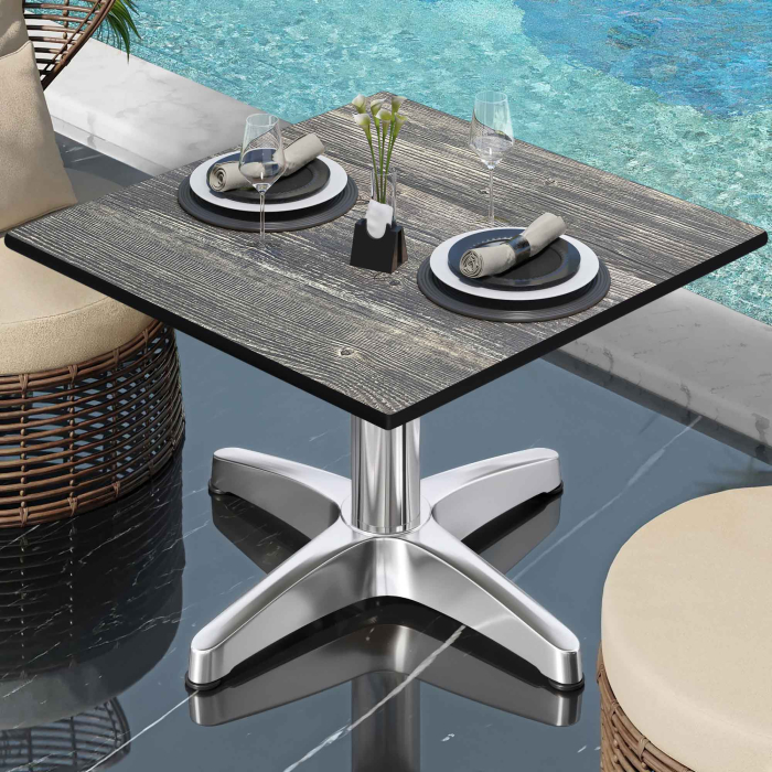 CPBL | Compact Loungetisch | B:T:H 70 x 70 x 42 cm | Rustikal Kiefer / Aluminium | Zusatzgewicht