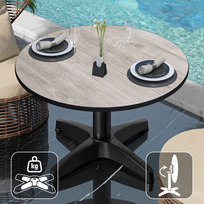 CPBL | Compact Loungetisch | Ø:H 60 x 42 cm | Eiche-Weiß / Aluminium Schwarz | Klappbar | Zusatzgewicht