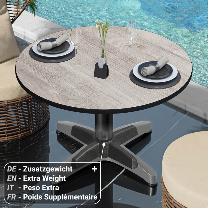 CPBL | Compact Loungetisch | Ø:H 60 x 42 cm | Eiche-Weiß / Aluminium Schwarz | Klappbar | Zusatzgewicht