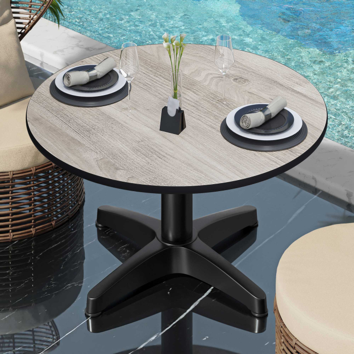 CPBL | Compact Loungetisch | Ø:H 60 x 42 cm | Eiche-Weiß / Aluminium Schwarz | Klappbar | Zusatzgewicht