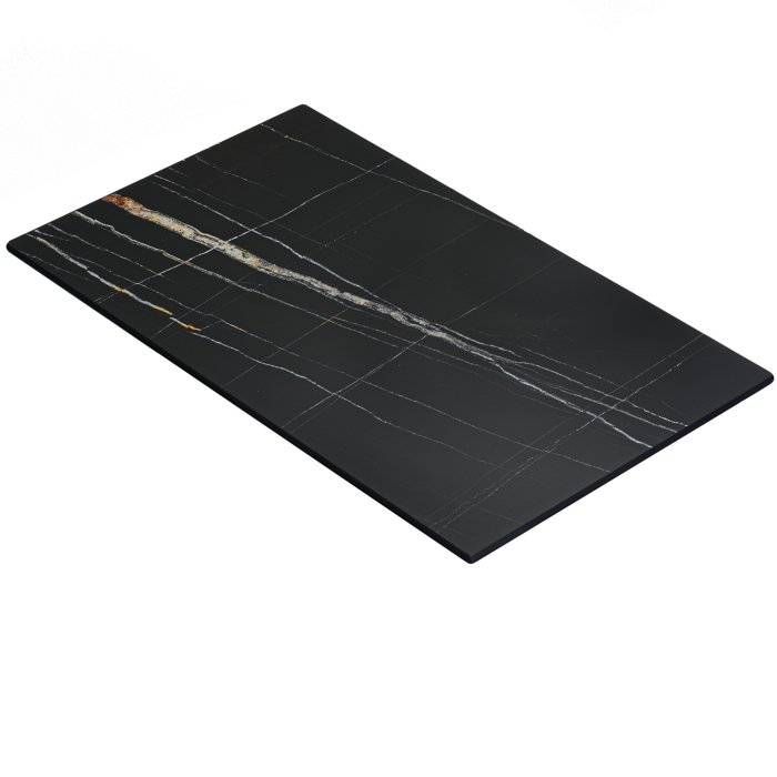 COMPACT | Gastro HPL Tischplatte | 180 x 90 cm | Schwarz Marmor | Rund