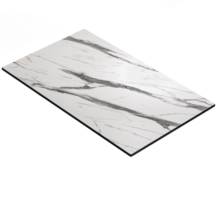 COMPACT | Mesa de HPL Gastro | 180 x 90 cm | Mármol Blanco | Redonda