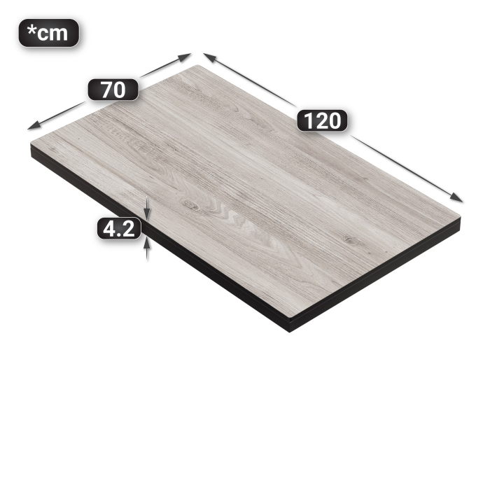 ACERO COMPACTO | Mesa de HPL Gastro | B:T 120 x 70 cm | 4,2 cm | Roble Blanco | Rectangular