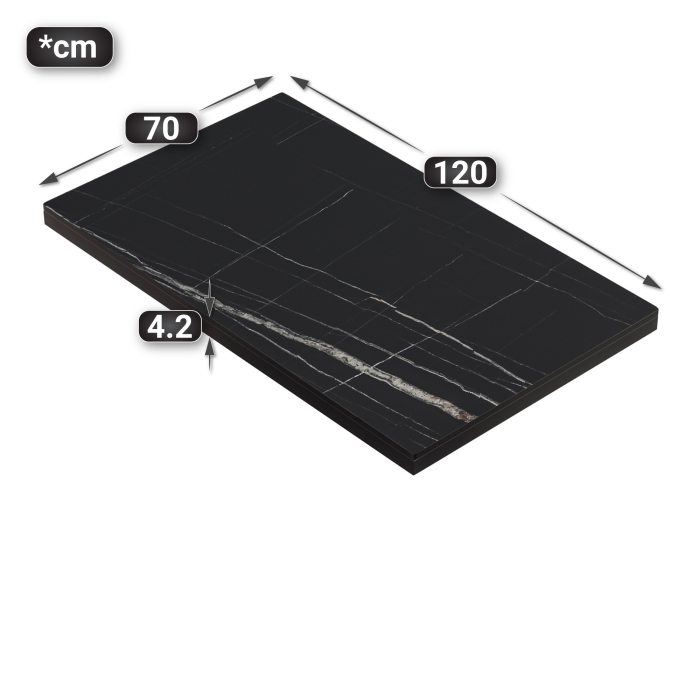 KOMPAKT STÅL | Gastro HPL Bordplate | B:T 120 x 70 cm | 4,2 cm | Svart Marmor | Rektangulær KOMPAKT STÅL | Gastro HPL Bordplate | B:T 120 x 70 cm | 4,2 cm | Svart Marmor | Rektangulær