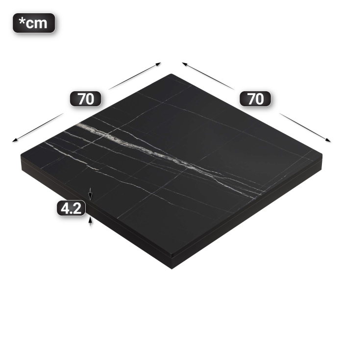 KOMPAKT STÅL | Gastro HPL Bordsskiva | B:T 70 x 70 cm | 4,2 cm | Svart Marmor | Kvadratisk KOMPAKT STÅL | Gastro HPL Bordsskiva | B:T 70 x 70 cm | 4,2 cm | Svart Marmor | Kvadratisk