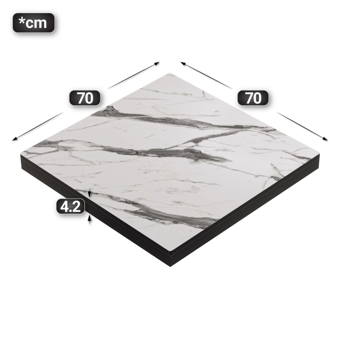 KOMPAKT STÅL | Gastro HPL Bordsskiva | B:T 70 x 70 cm | 4,2 cm | Vit Marmor | Fyrkantig KOMPAKT STÅL | Gastro HPL Bordsskiva | B:T 70 x 70 cm | 4,2 cm | Vit Marmor | Fyrkantig