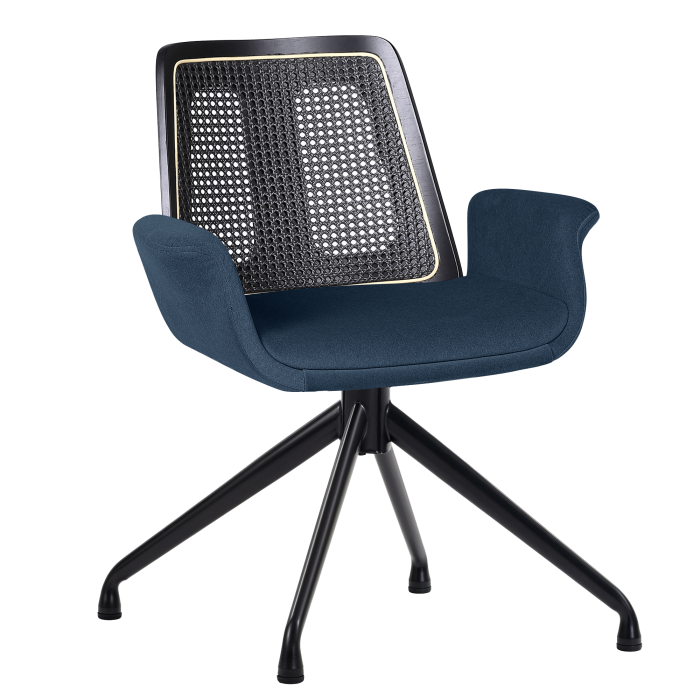 Romy | Bistro Stol | Blå | Samt | Rattan Sort | DrejeDimension