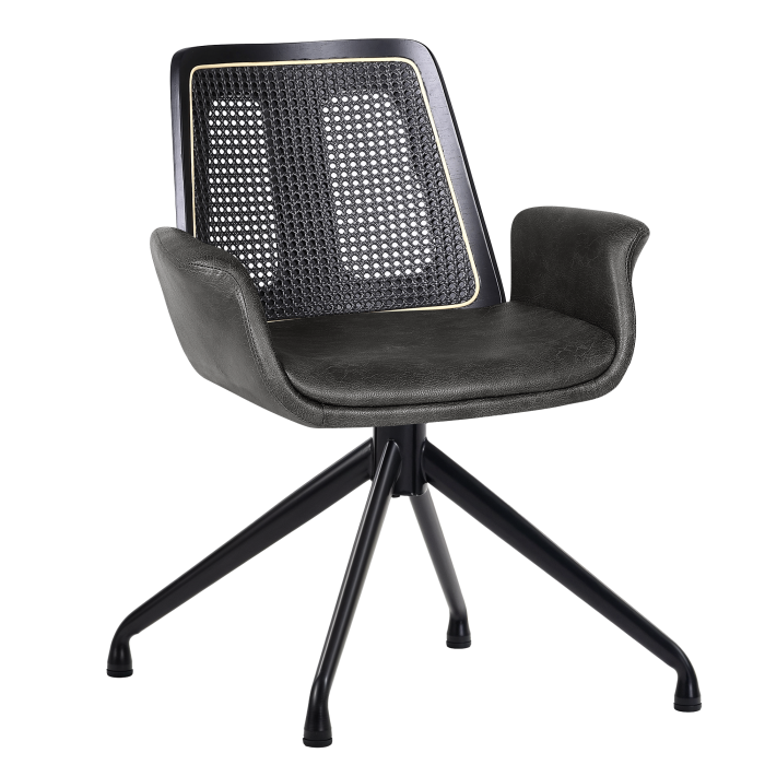 Romy | Bistrostol | Svart | Läder | Rattan Svart | Swivelfunktion