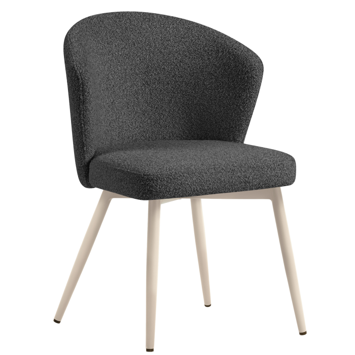 Lynn | Chaise de hotel | Gris foncé | Tissu en peluche | Cadre blanc