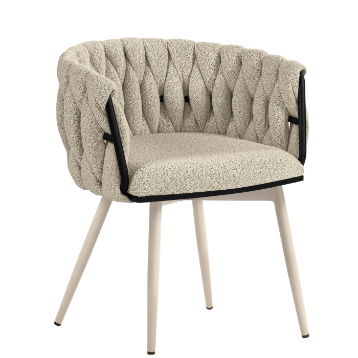 MARIS | Hotel Chair | Teddy Fabric | Beige | Frame: White | Swivel Function