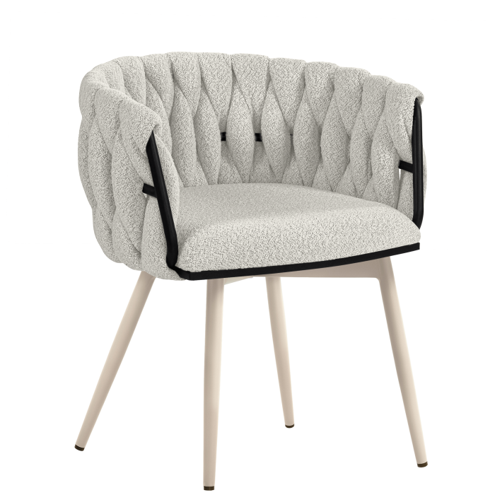 MARIS | Hotel Chair | Teddystoff | Cream | Frame: White | Swivel Function