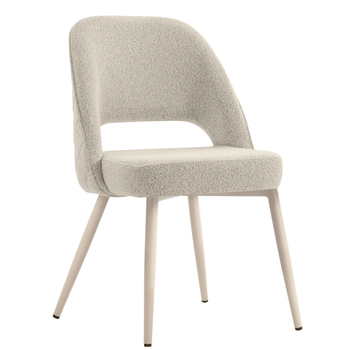 Eliana | Hotel Stuhl | Beige | Teddystoff | Gestell Weiß