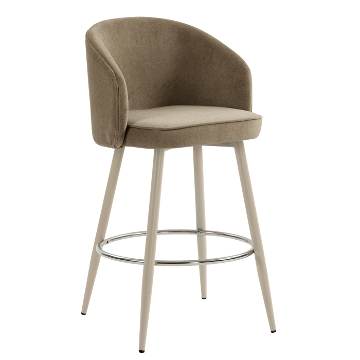 ANTONELLA | Hotel Barhocker | Taupe | Samt | Gestell Weiß