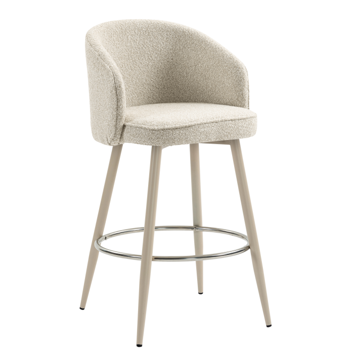 ANTONELLA | Hotel Barhocker | Beige | Teddystoff | Gestell Weiß