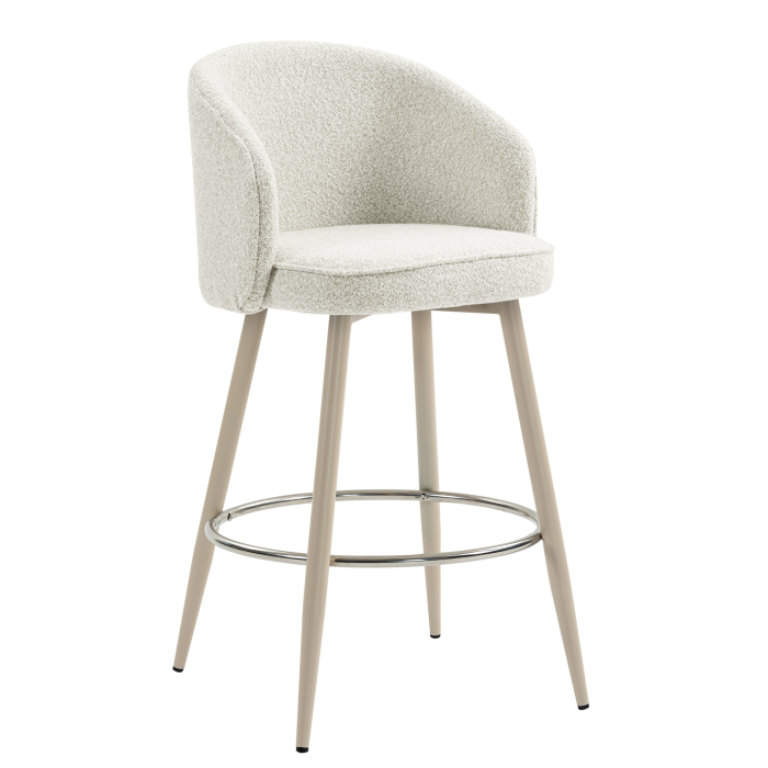 ANTONELLA | Hotel Barhocker | Creme | Teddystoff | Gestell Weiß