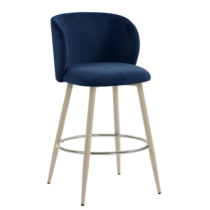 AVA | Hotel Barhocker | Blau | Samt | Gestell Weiß
