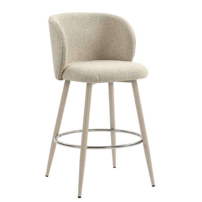 AVA | Hotel Barhocker | Beige | Teddystoff | Gestell Weiß