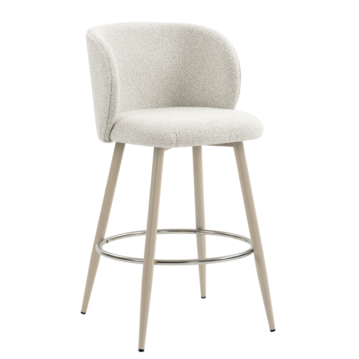 AVA | Hotel Barhocker | Creme | Teddystoff | Gestell Weiß