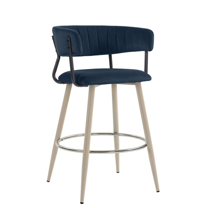 ELIN | Hotel Barhocker | Blau | Samt | Gestell Weiß
