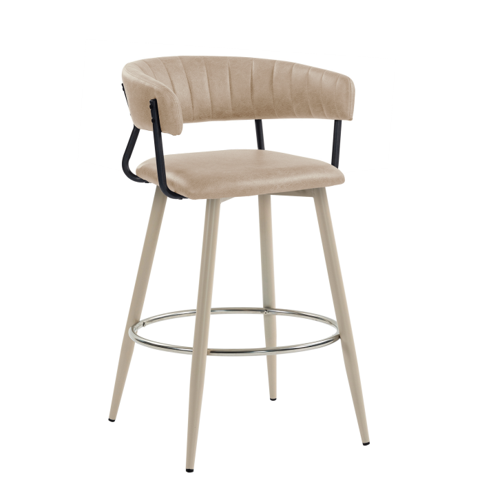 ELIN | Hotel Barhocker | Beige | Leder | Gestell Weiß