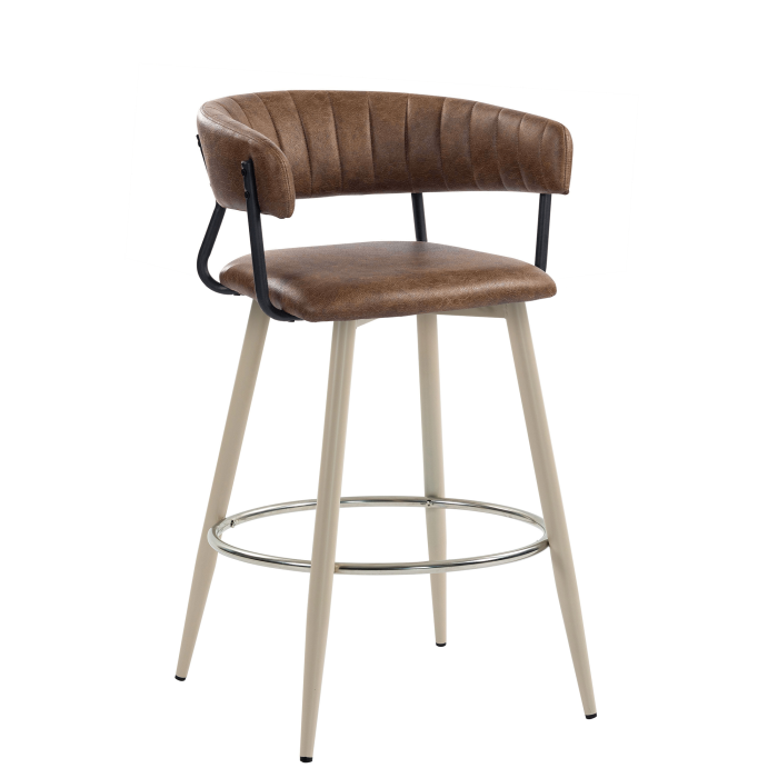 ELIN | Hotel Barhocker | Braun | Leder | Gestell Weiß
