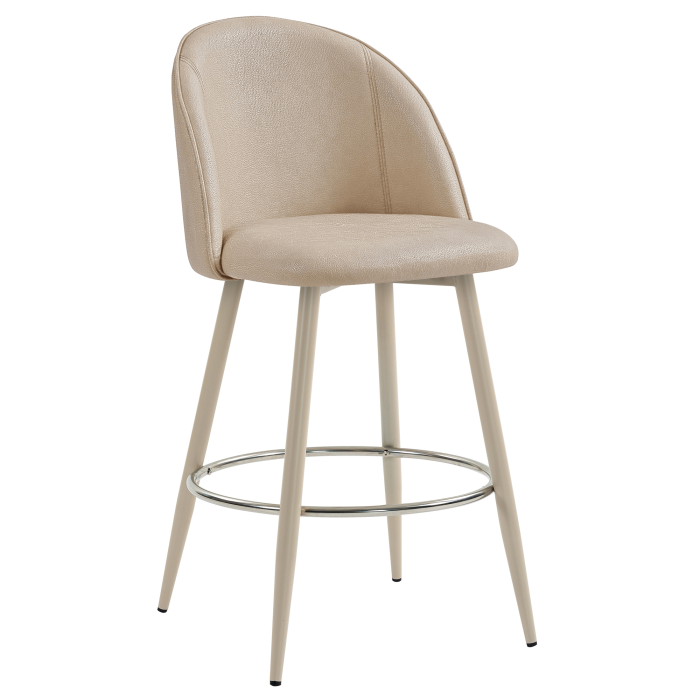 HAILEY | Hotel Barhocker | Beige | Leder | Gestell Weiß