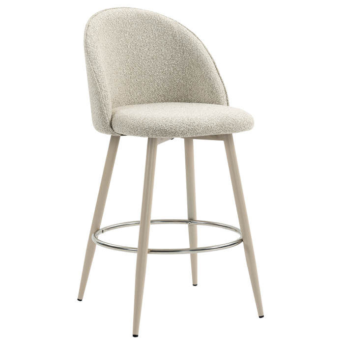 HAILEY | Hotel Barhocker | Beige | Teddystoff | Gestell Weiß