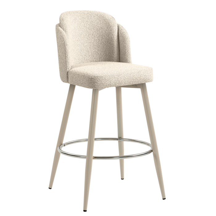 HANNAH | Hotel Barhocker | Beige | Teddystoff | Gestell Weiß