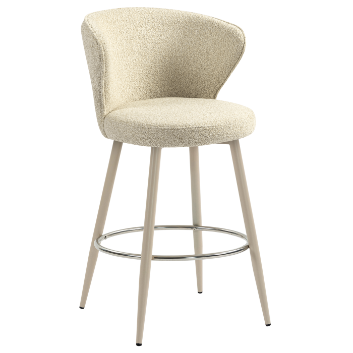 ISABELLA | Hotel Barhocker | Beige | Teddystoff | Gestell Weiß