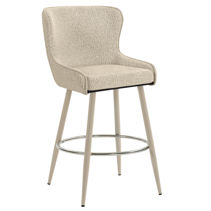JULIUS | Hotel Barhocker | Teddystoff | Beige | Gestell: Weiß | Drehfunktion