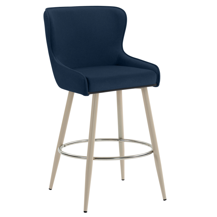 JULIUS | Hotel Barhocker | Samt | Blau | Gestell: Weiß | Drehfunktion