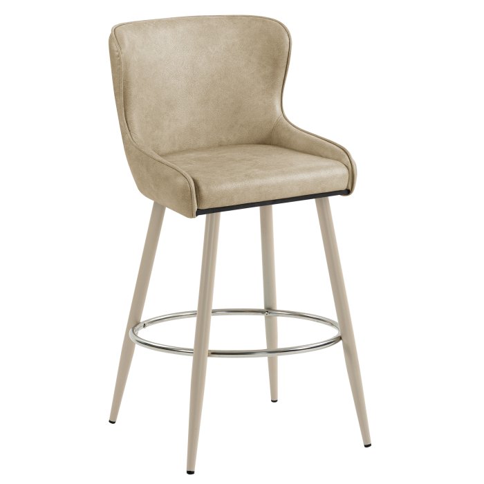 JULIUS | Hotel Barhocker | Leder | Beige | Gestell: Weiß | Drehfunktion