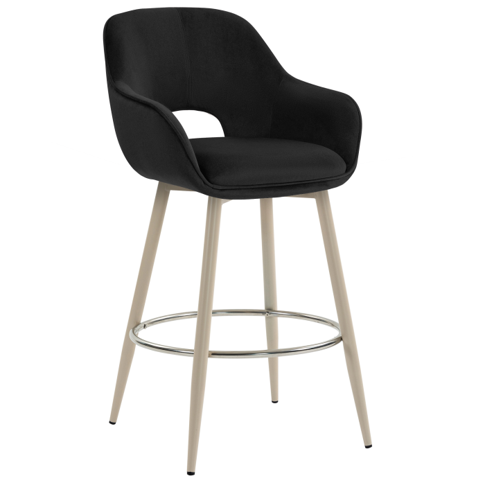 KATARINA | Hotel Barhocker | Schwarz | Samt | Gestell Weiß