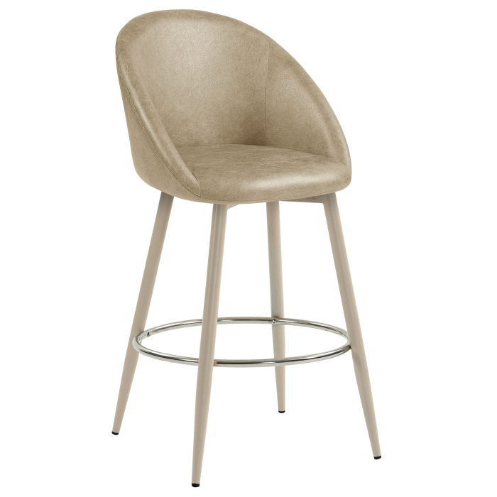 LAUREN | Hotel Barhocker | Beige | Leder | Gestell Weiß