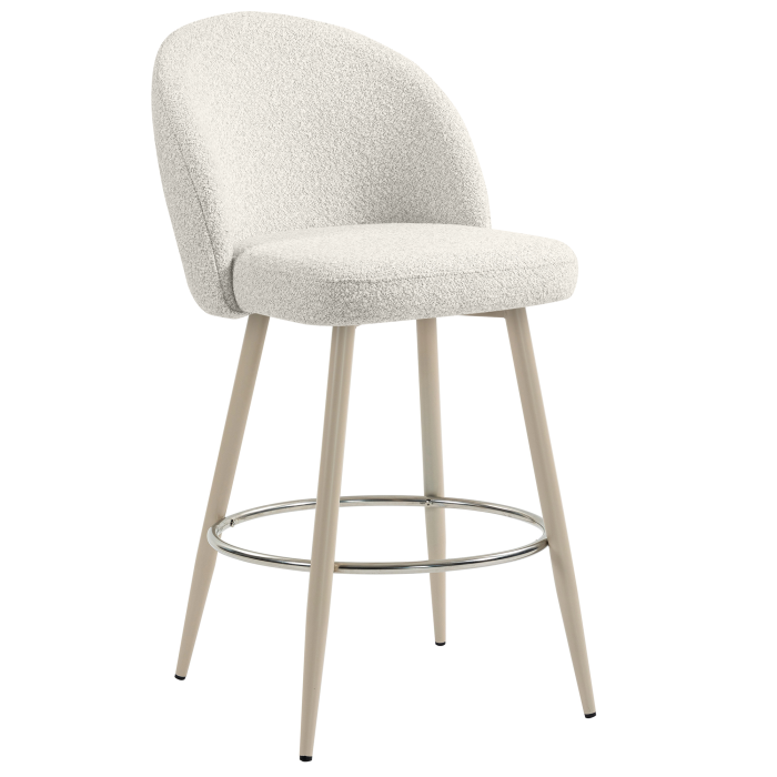 LILY | Hotel Barhocker | Creme | Teddystoff | Gestell Weiß